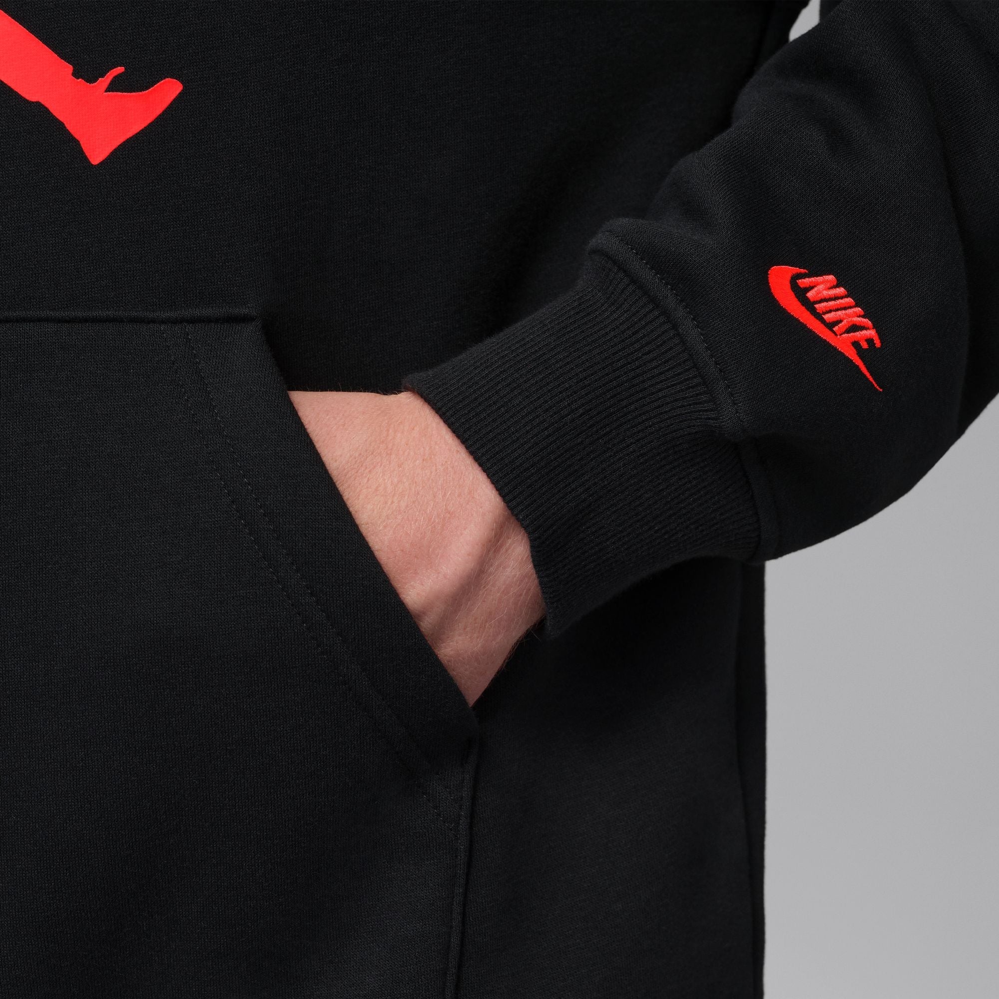Men's Jordan Brooklyn Fleece Pullover Hoodie - Black/Infrared 23