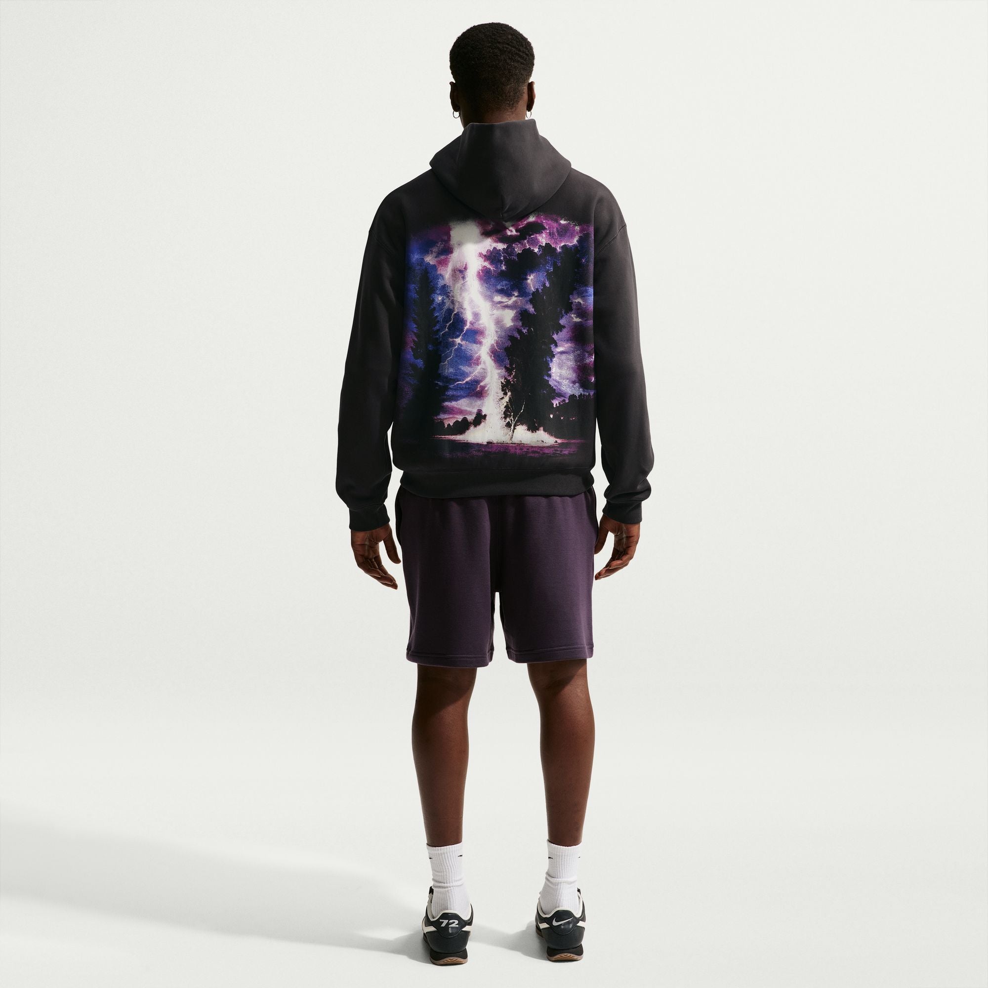 Men's Nike Solo Swoosh Lightning Graphic Fleece Pullover Hoodie - Off Noir