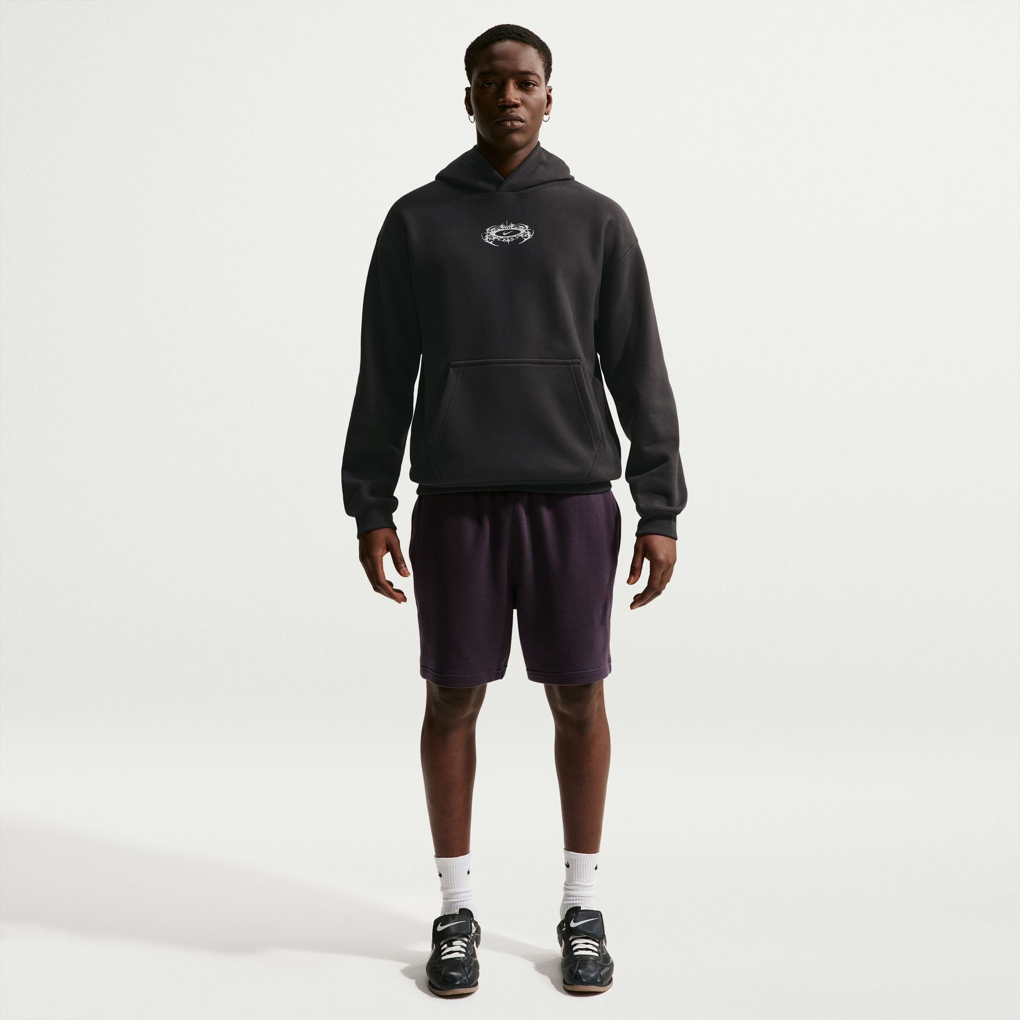 Men's Nike Solo Swoosh Lightning Graphic Fleece Pullover Hoodie - Off Noir