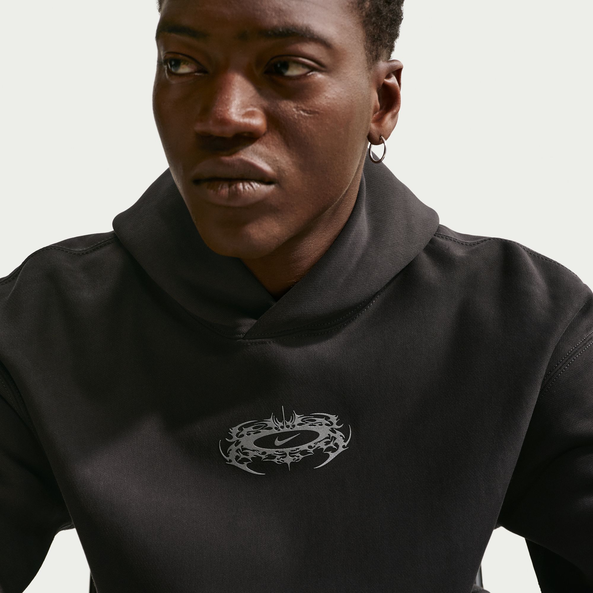 Men's Nike Solo Swoosh Lightning Graphic Fleece Pullover Hoodie - Off Noir