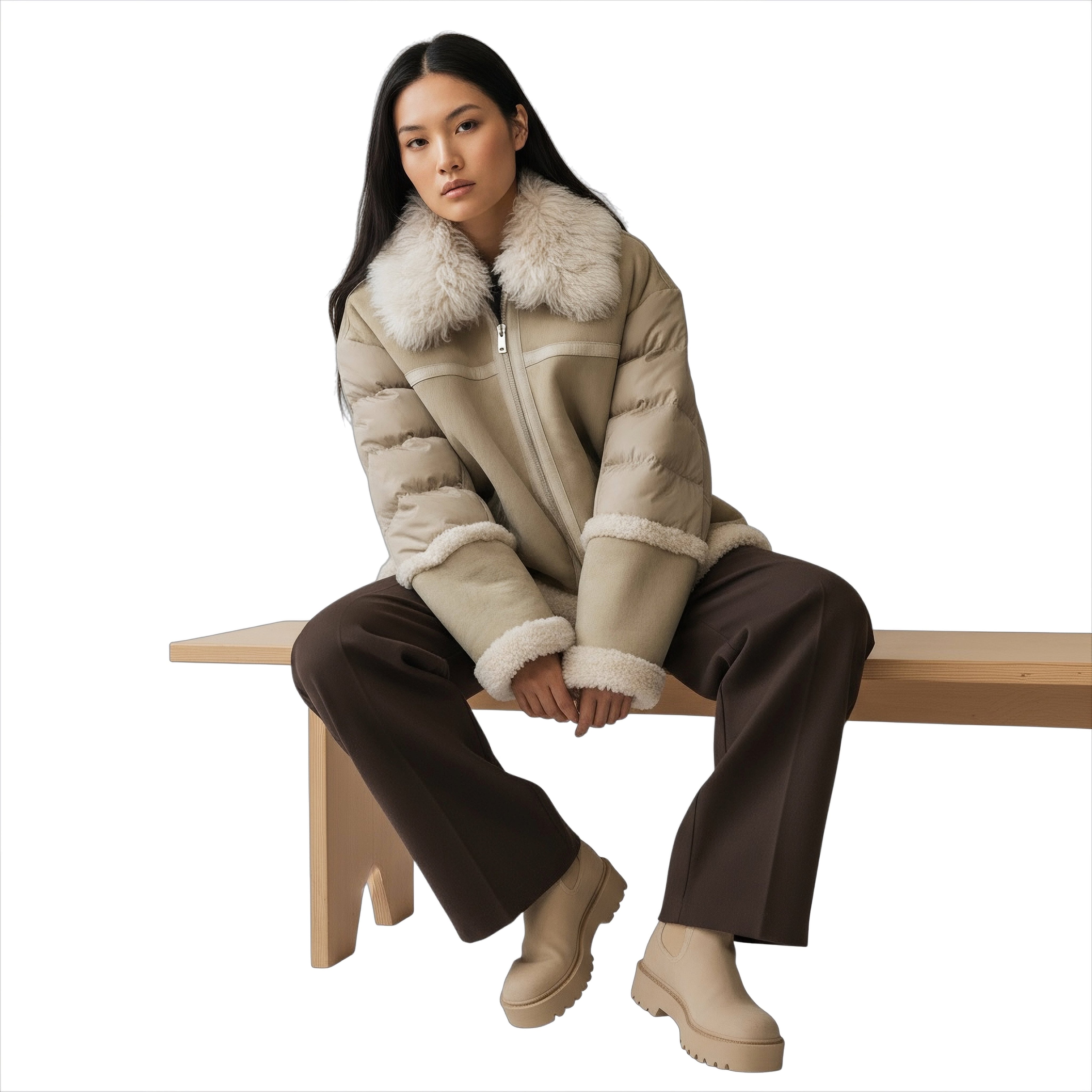 UGG Chateau Shearling Nylon Sand Jacket - Women's