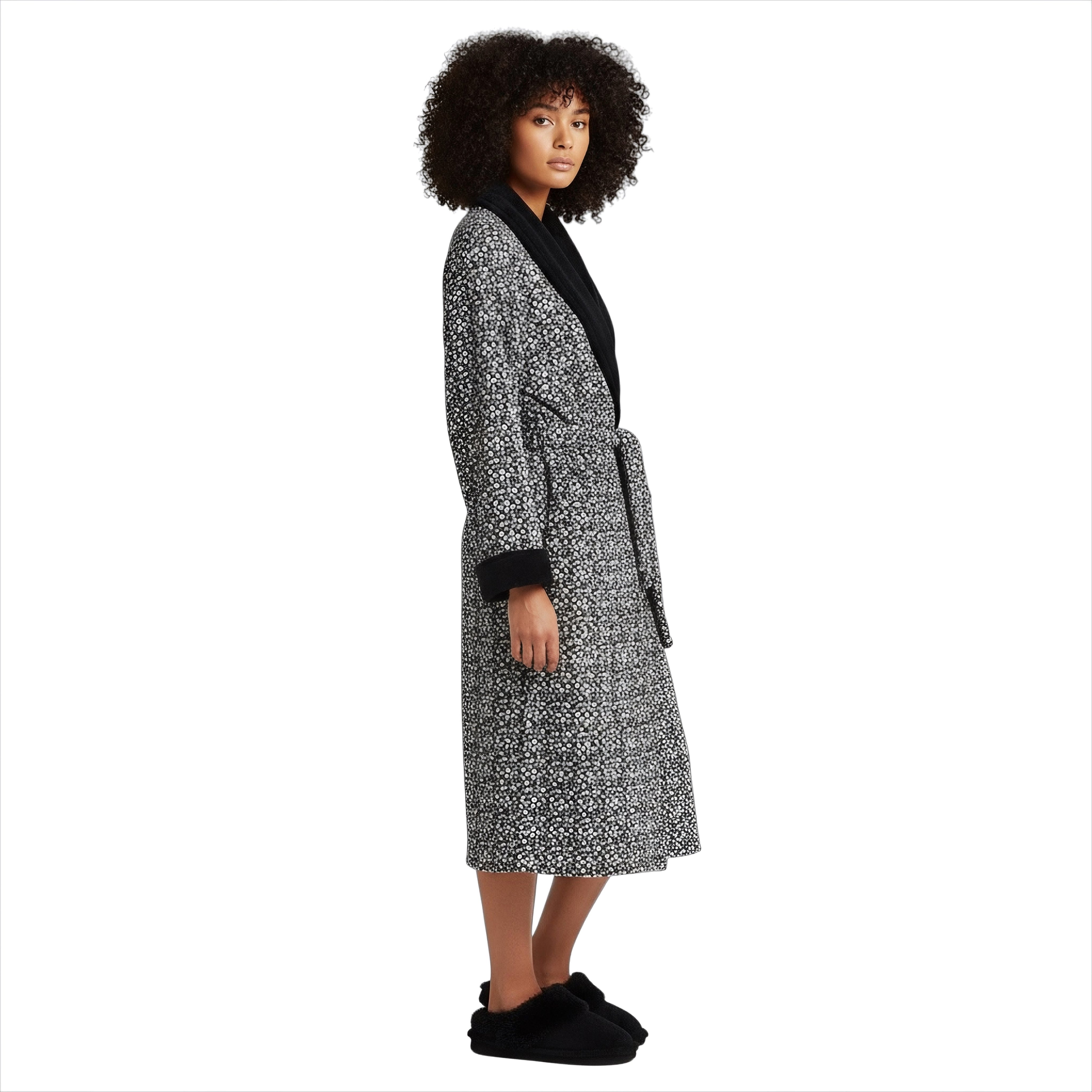 UGG Duffield II Black Grey Micro Leopard Robe - Women's
