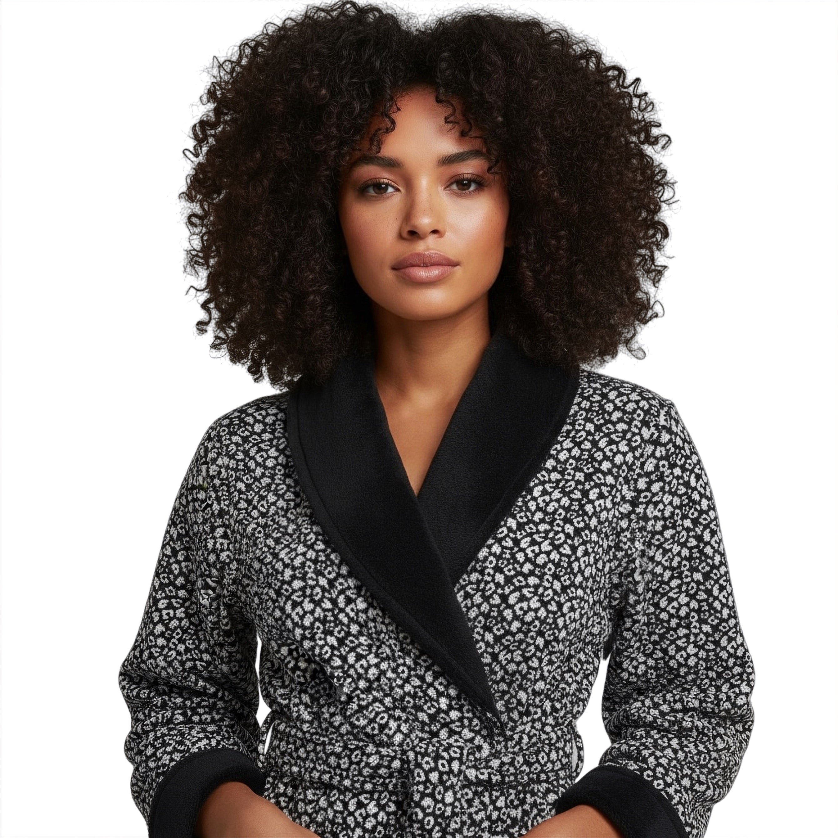 UGG Duffield II Black Grey Micro Leopard Robe - Women's