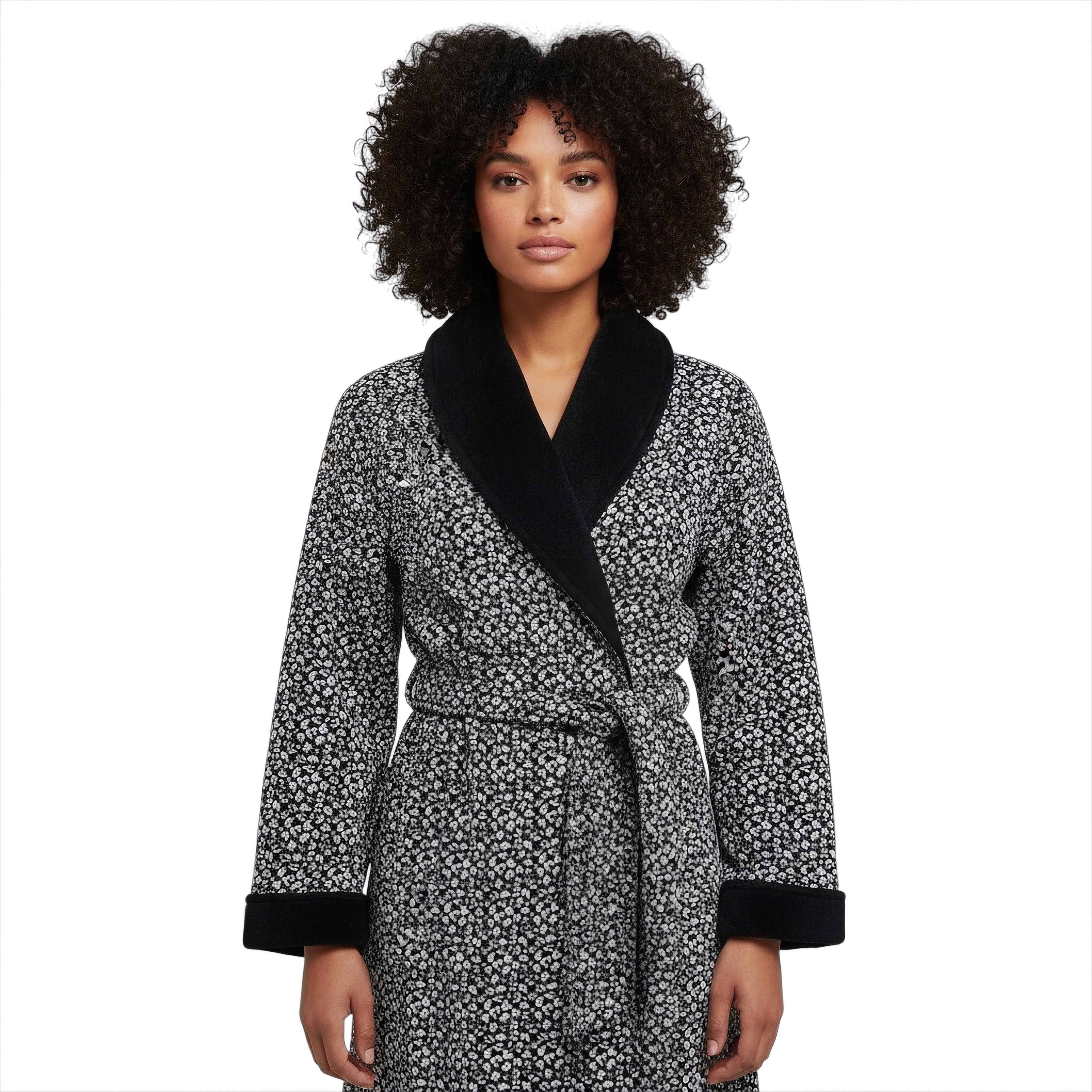 UGG Duffield II Black Grey Micro Leopard Robe - Women's