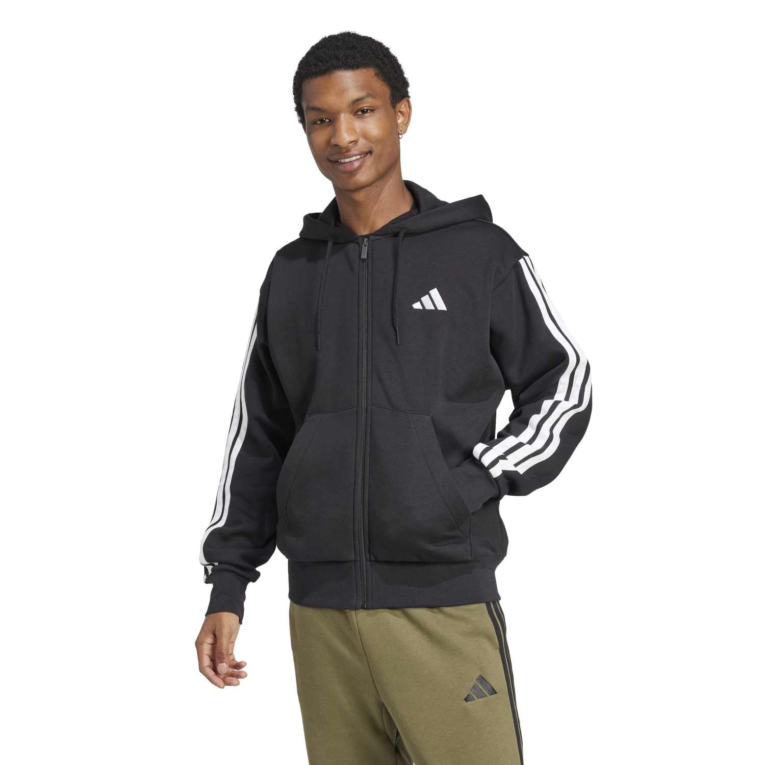 Essentials 3 Stripes Fleece FZ Hoody - Mens
