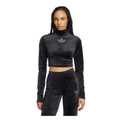adidas Long Sleeve Rhinestone Trefoil Velvet Crop Top