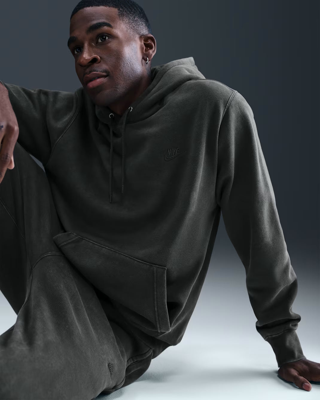 Men's Nike Sportswear Club Washed Fleece Hoodie Anthracite/Anthracite IQ1219-060