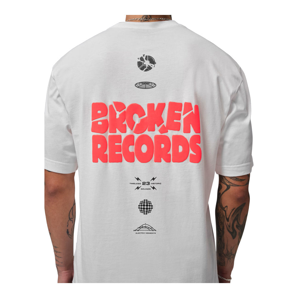 Men's Jordan Broken Records Graphic Short Sleeve T Shirt - White/Infrared 23