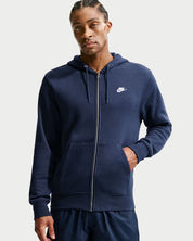 Men's Nike Club Fleece Full-Zip Hoodie - Obsidian/Obsidian/White