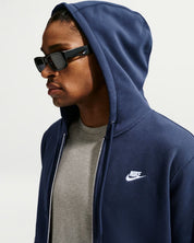 Men's Nike Club Fleece Full-Zip Hoodie - Obsidian/Obsidian/White