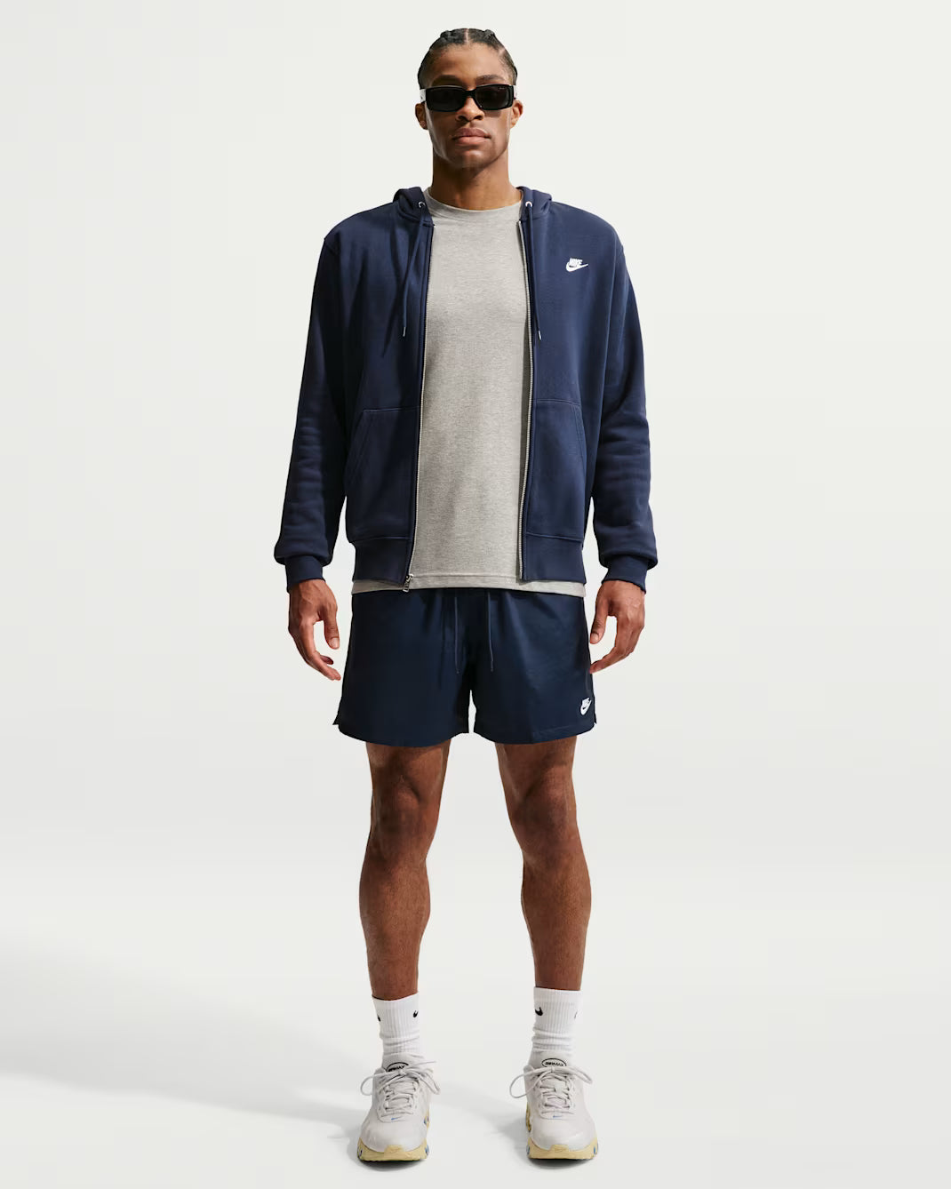 Men's Nike Club Fleece Full-Zip Hoodie - Obsidian/Obsidian/White