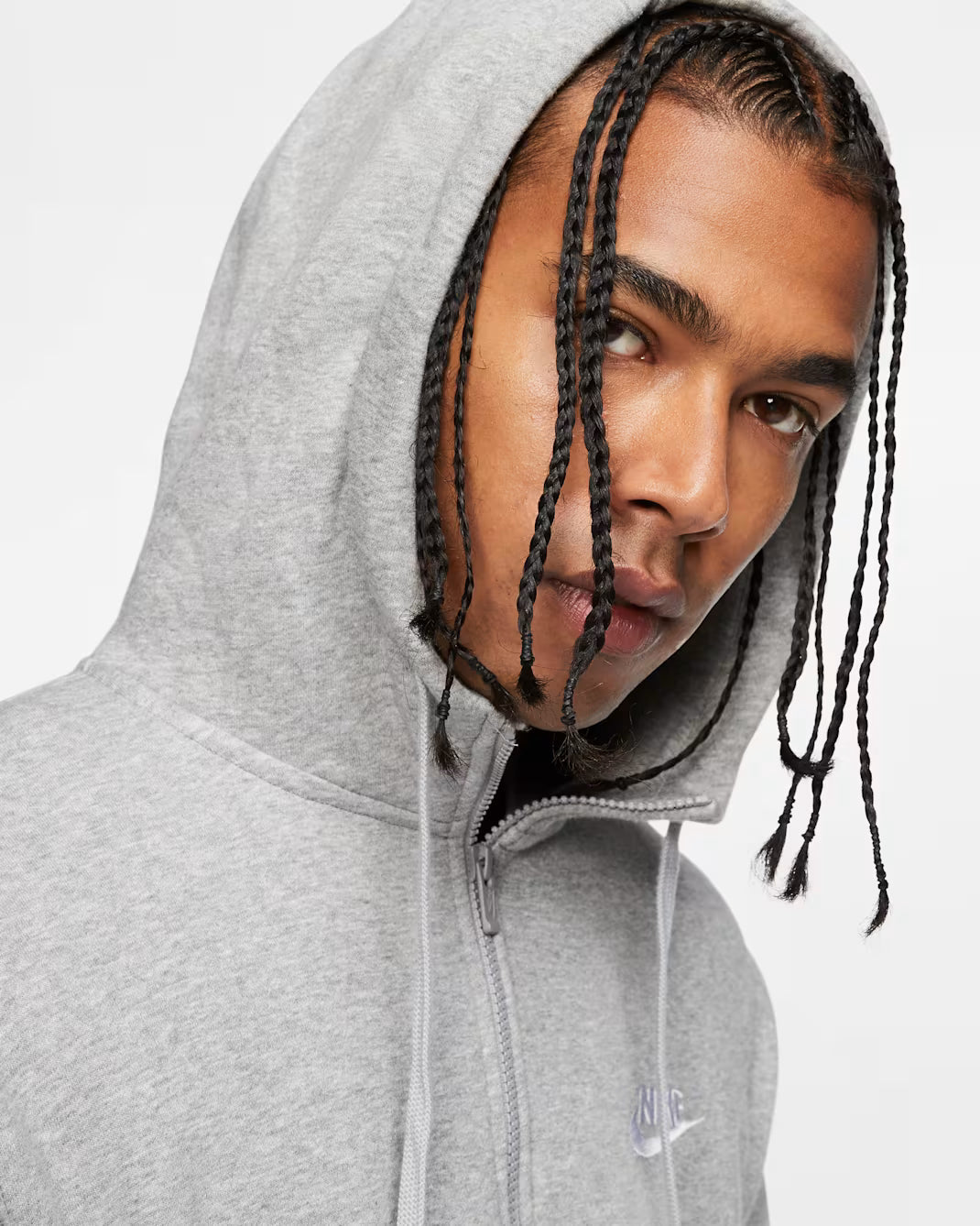 Men's Nike Sportswear Club Fleece Full Zip Hoodie Dark Grey Heather/Matte Silver/White BV2645-063