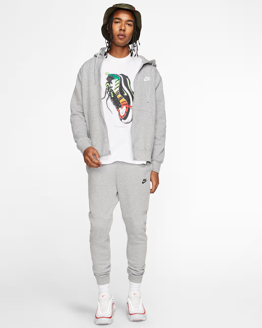 Men's Nike Sportswear Club Fleece Full Zip Hoodie Dark Grey Heather/Matte Silver/White BV2645-063