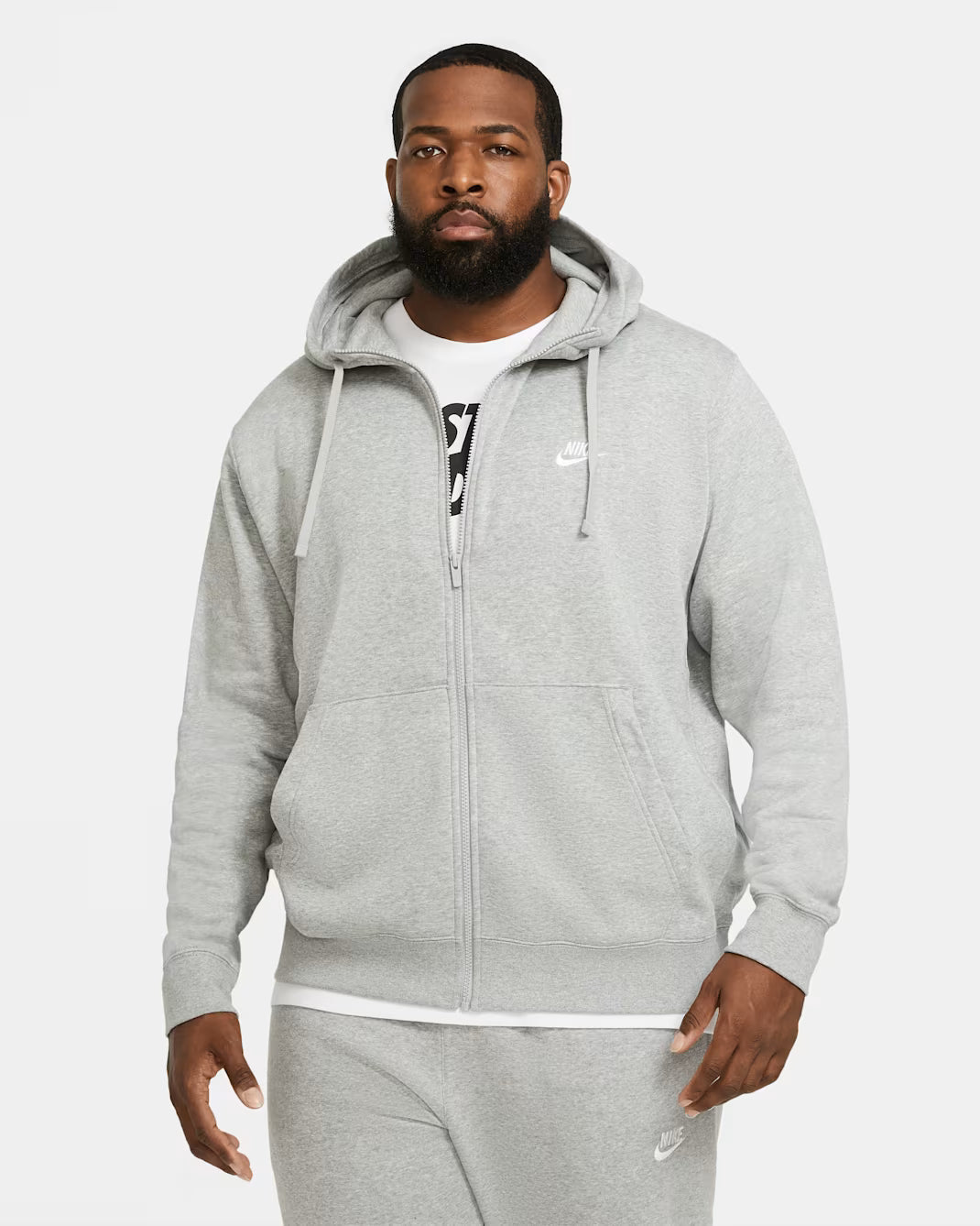Men's Nike Sportswear Club Fleece Full Zip Hoodie Dark Grey Heather/Matte Silver/White BV2645-063