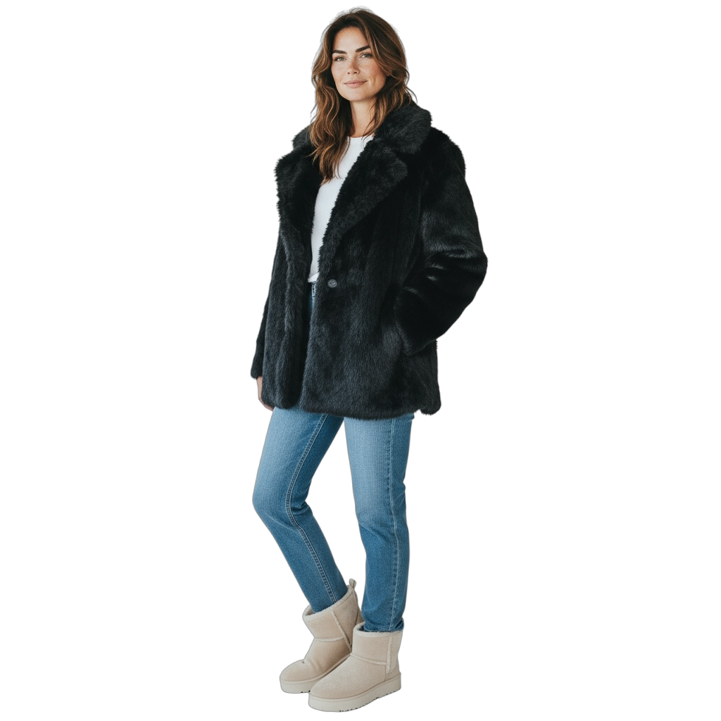 UGG Lianna Short Black Shearling Coat - Women's