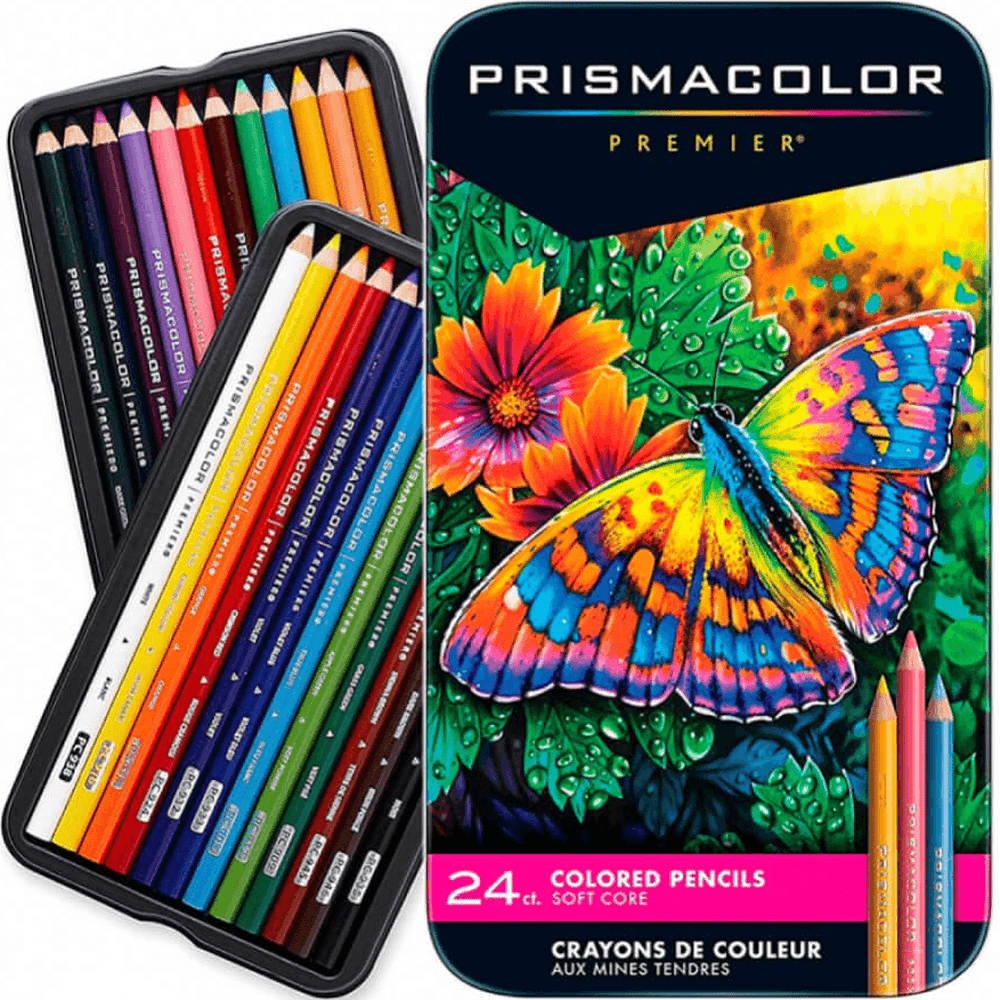 24 Prismacolor Premier Colour Pencils Tin Soft Core Coloured Set