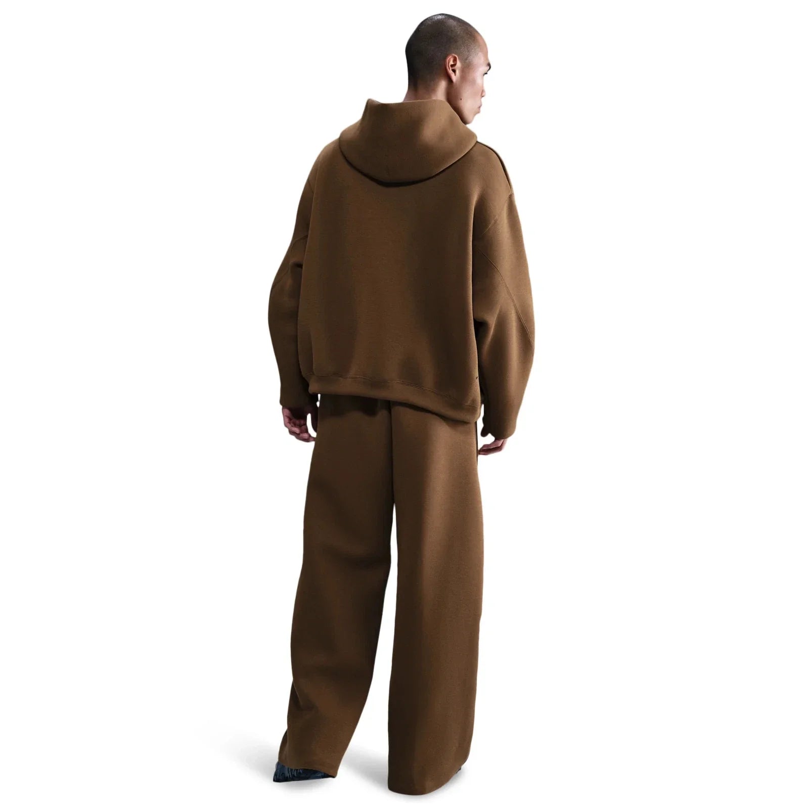 Nike Tech Hoodie Mens Brown Fleece Embroidered Swoosh Logo Oversized Fit JAX1051