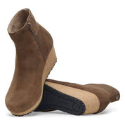 Women's Ebba Side Zip Cork Wedge Boot In Dark Tea