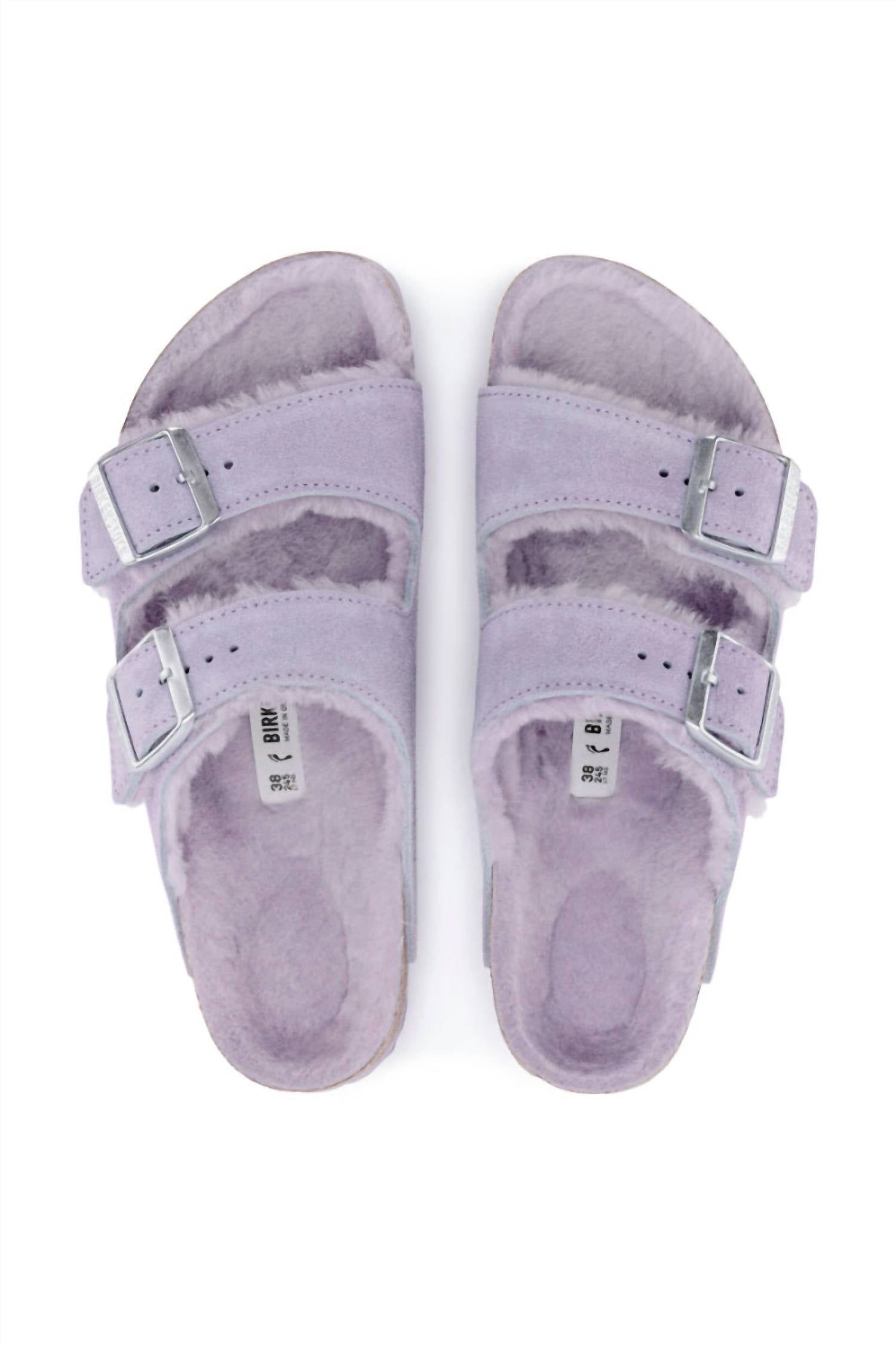 Women's Arizona Shearling Suede Narrow Sandals In Purple Fog