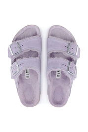 Women's Arizona Shearling Suede Narrow Sandals In Purple Fog