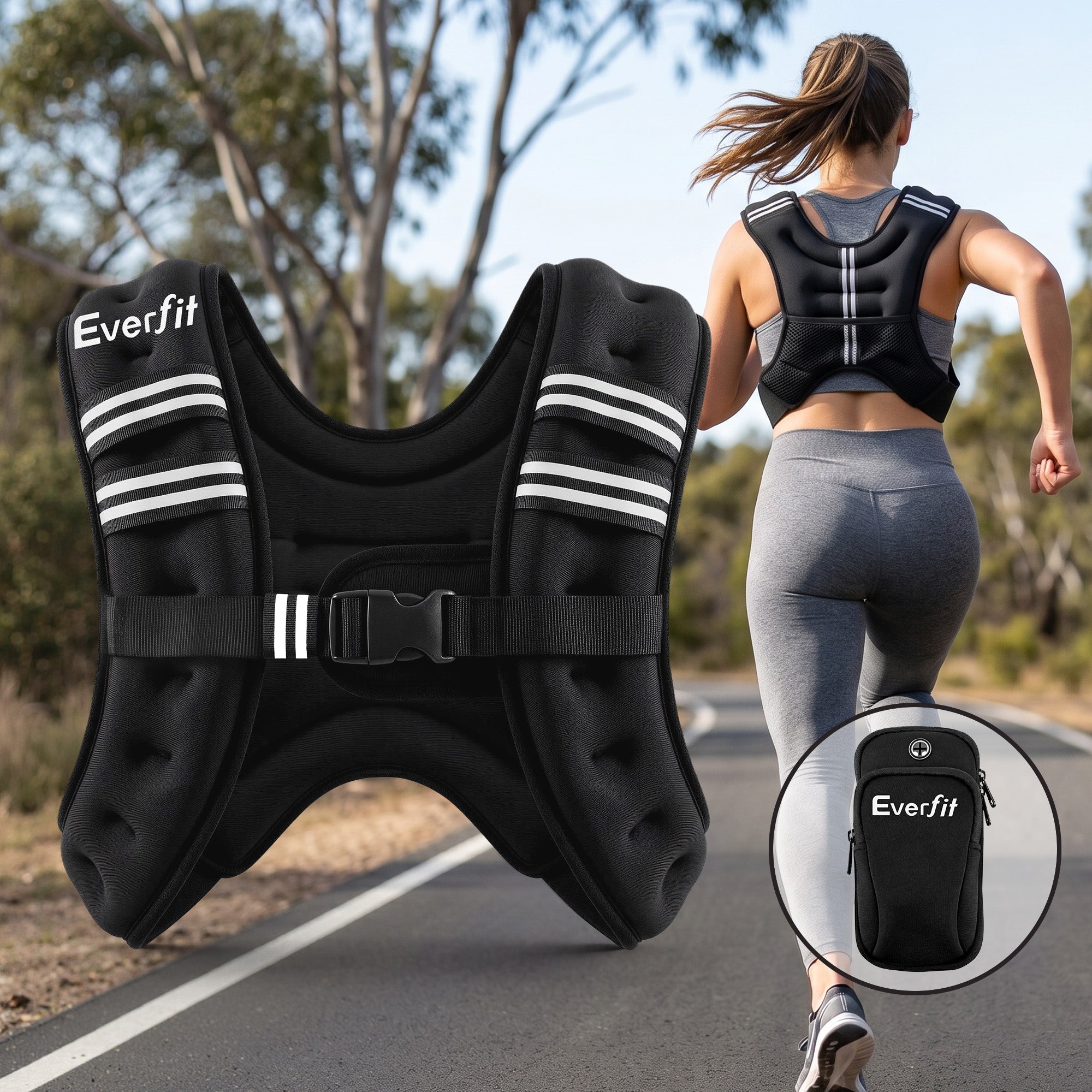 Everfit 8kg Weighted Vest Men Women, Reflective Running Vest with Armband Pouch