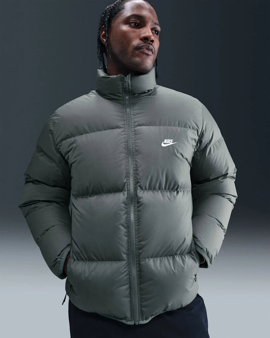 Nike Sportswear Club Puffer Jacket Men's Gray Therma-FIT Down Long Sleeve JAX884