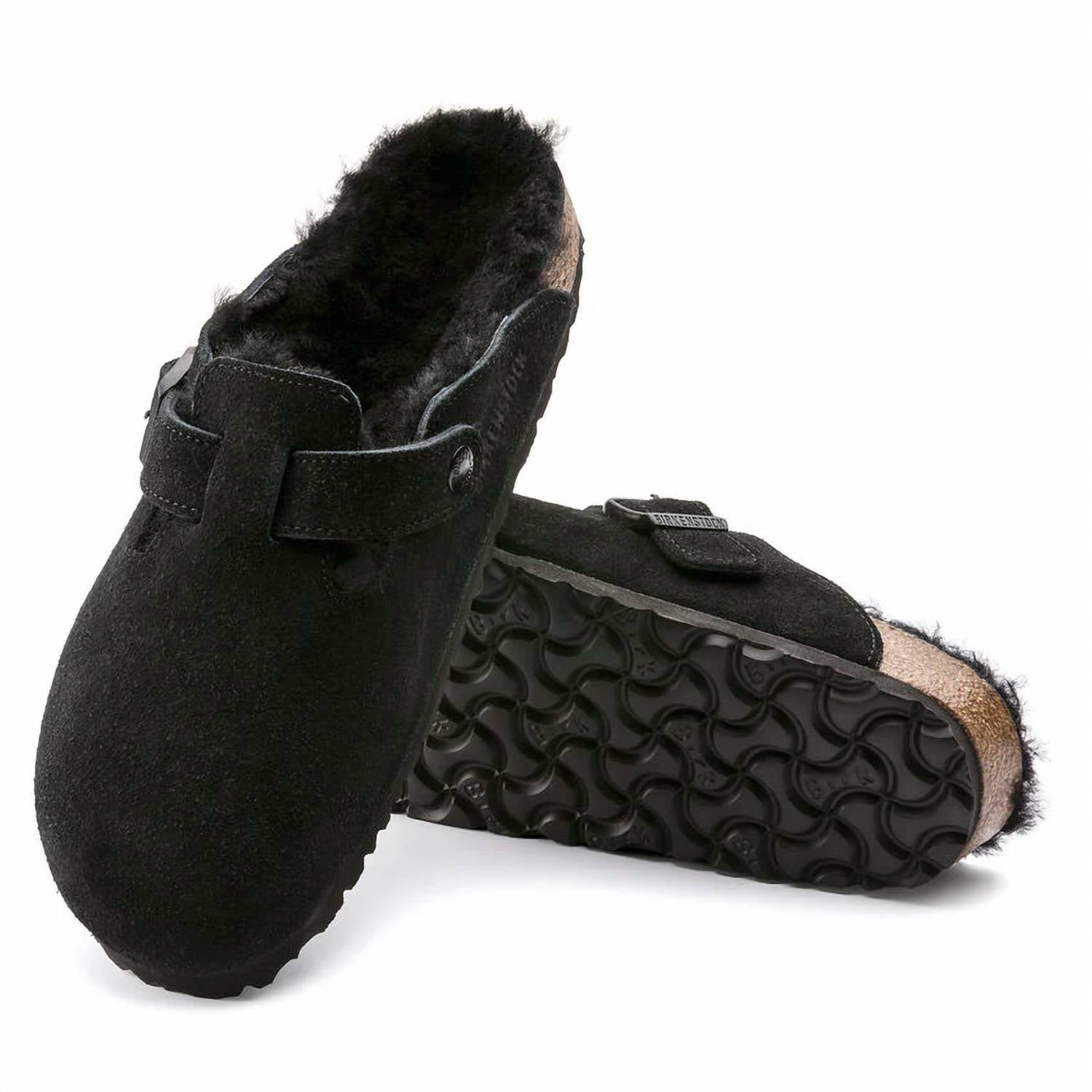 Unisex Boston Shearling Clog In Black Suede