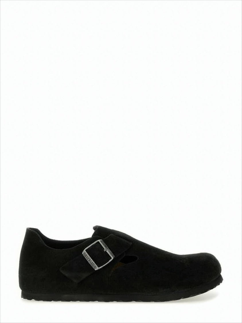 Closed-Toe Suede and Leather Flats with Adjustable Strap