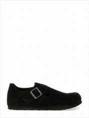 Closed-Toe Suede and Leather Flats with Adjustable Strap