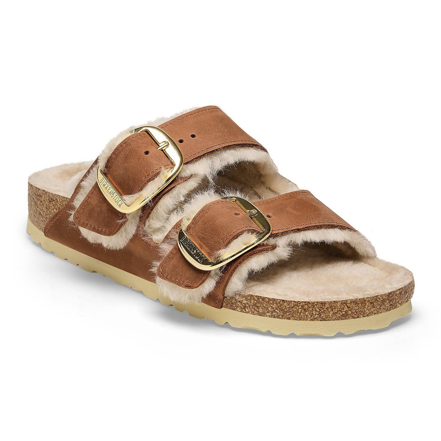 Women's Arizona Big Buckle Shearling Sandal In Cognac