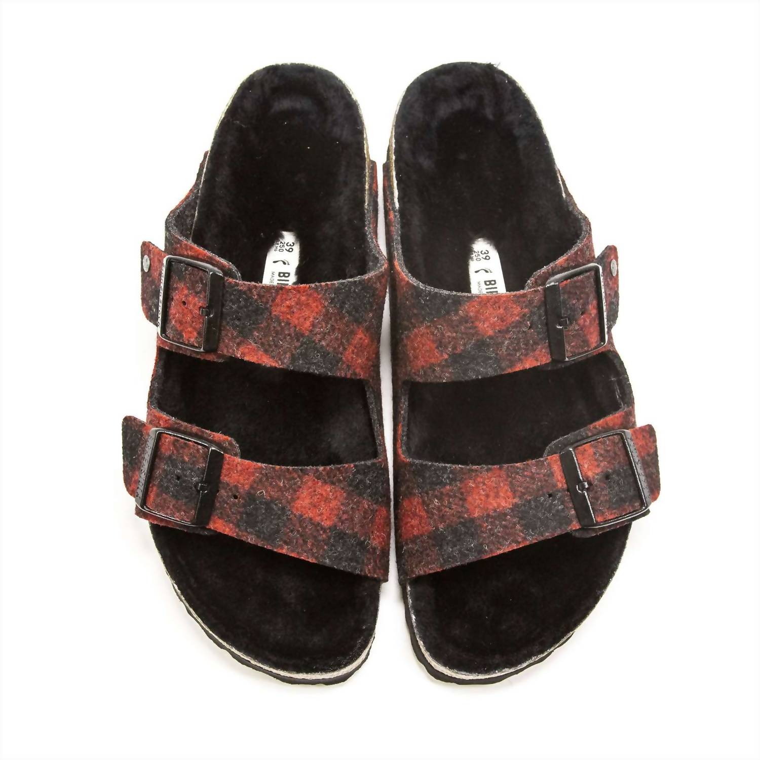 Women's Arizona Rivet Wool Felt Sandals In Plaid Red