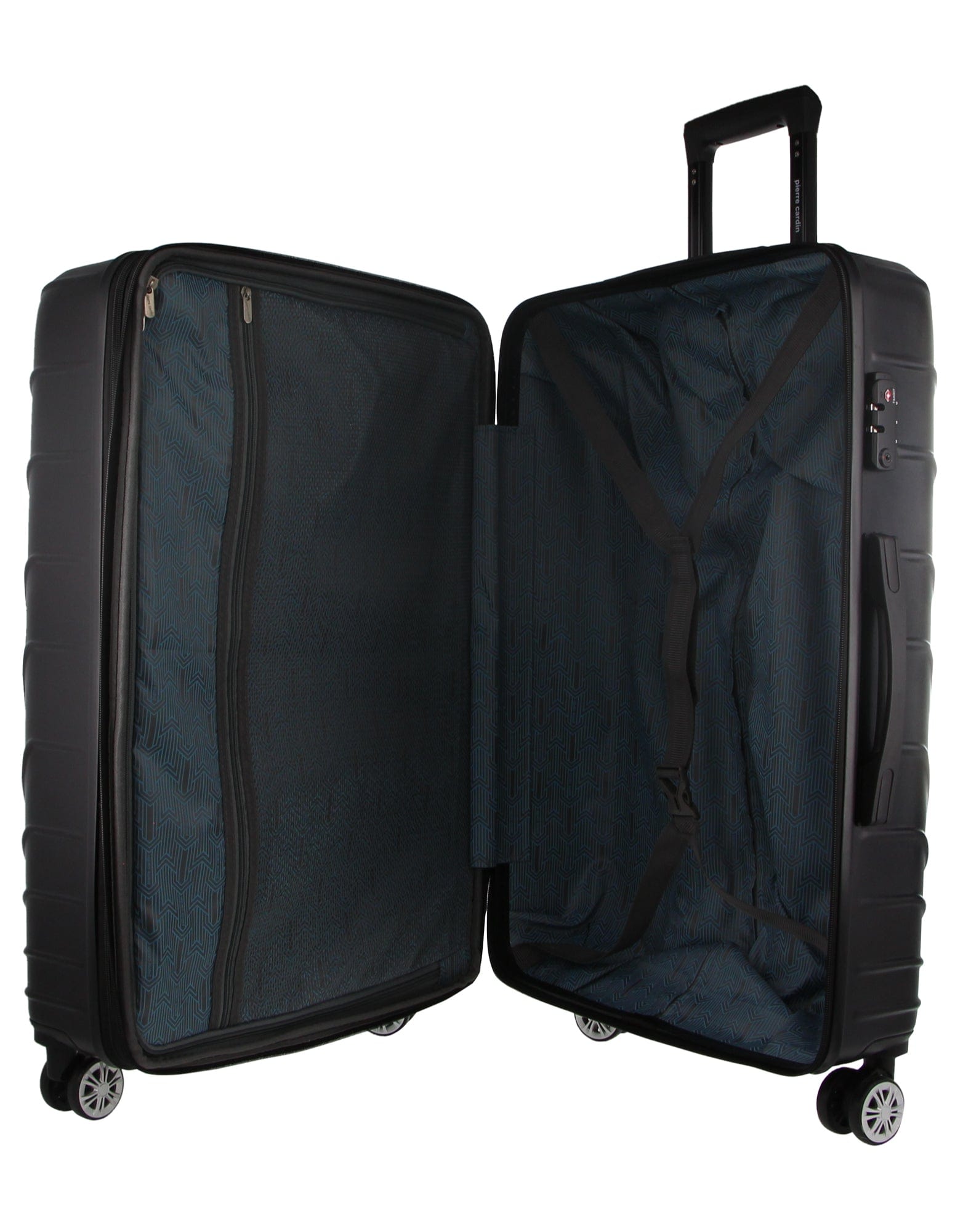 2pc Pierre Cardin Large Hard-Shell Suitcase & Cabin Set Luggage Tag Black