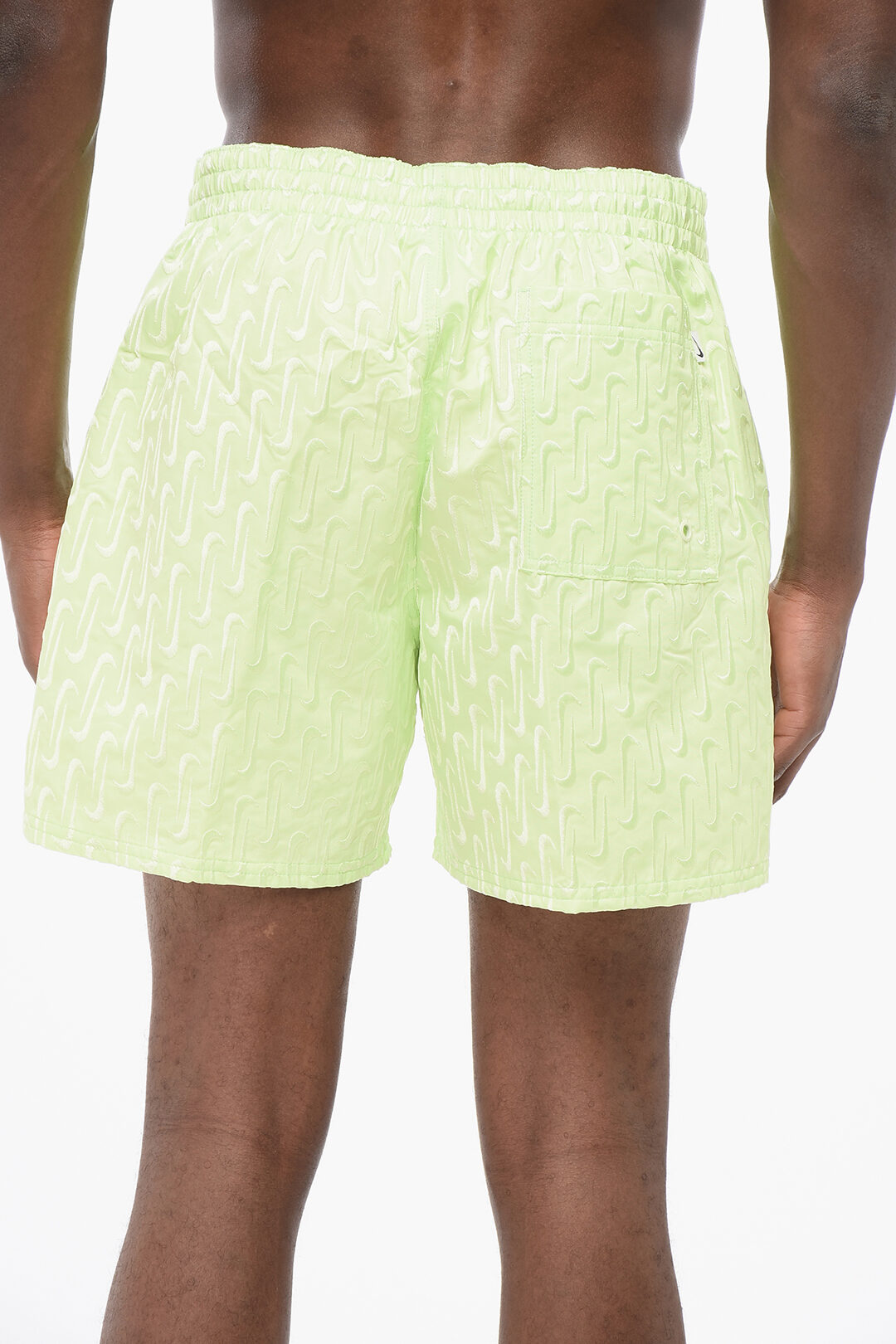 SWIM Solid-Color Shorts with All-Over Embroidered Logo