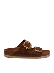 Cognac Arizona Oiled Leather Slide Sandal