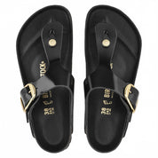Unisex Gizeh Big Buckle Sandal In High Shine Black
