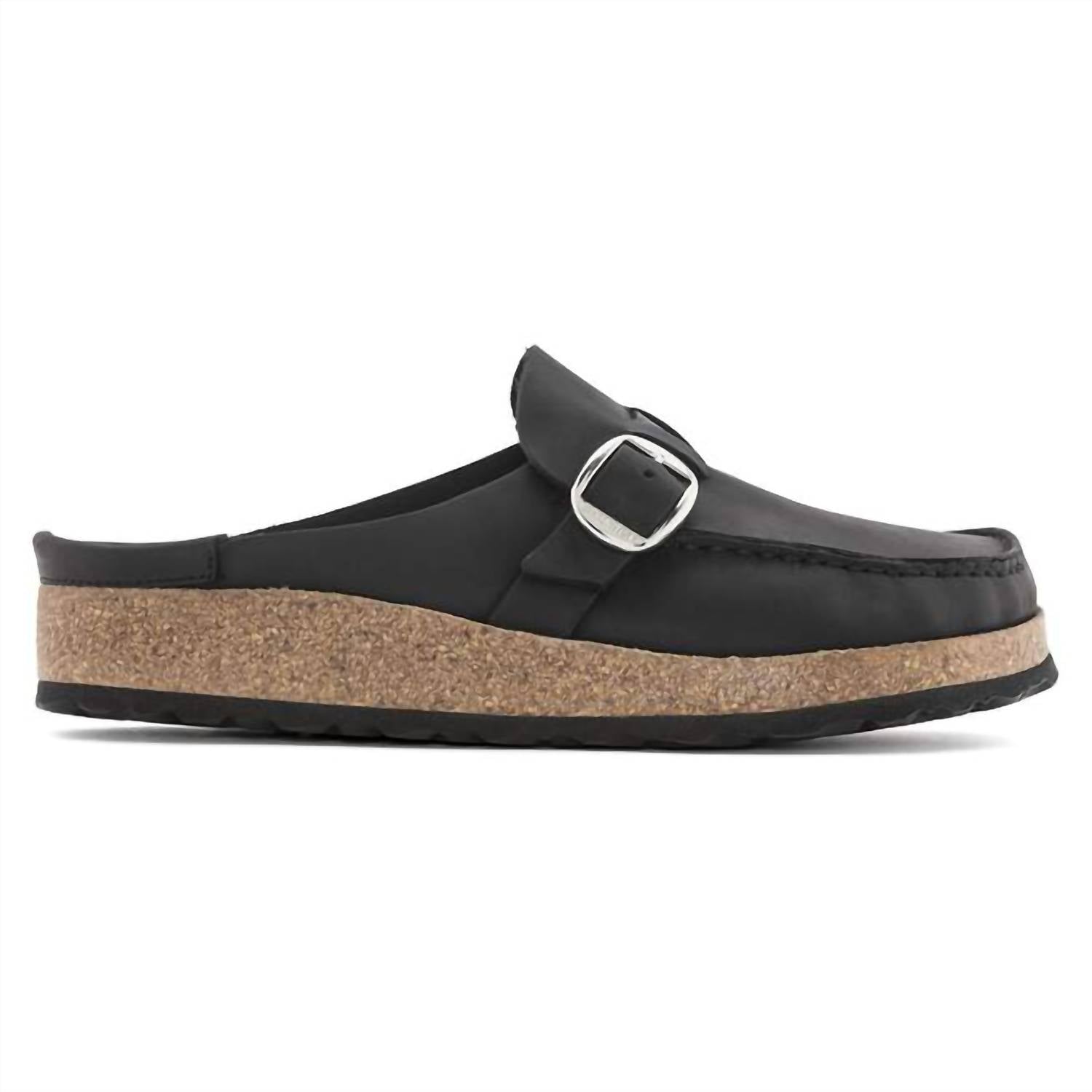 Unisex Buckley Natural Leather Oiled Clogs In Black