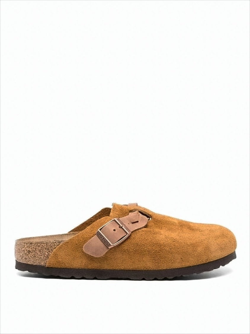 Suede Slip-On Mules with Adjustable Leather Strap