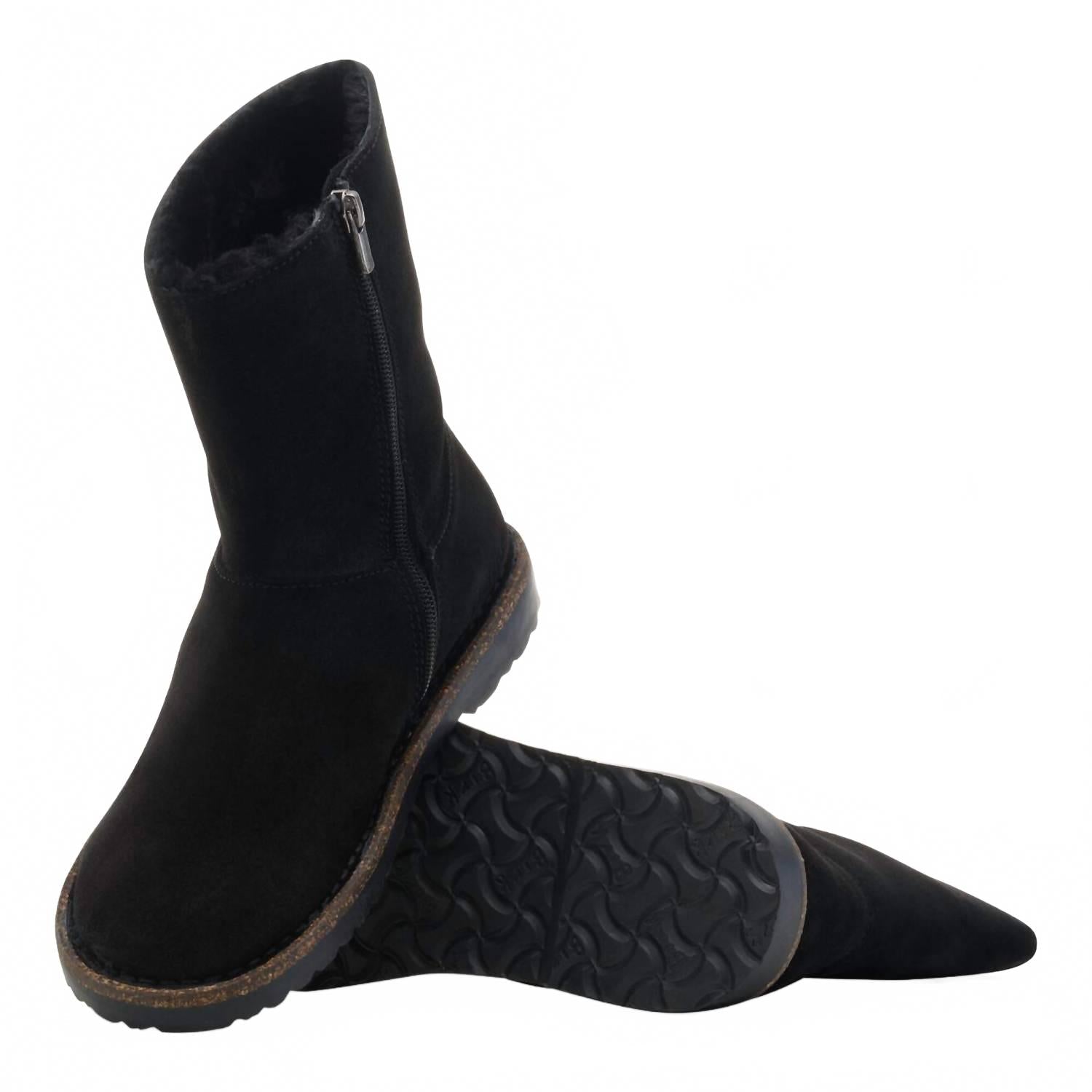 Women's Uppsala Zip Shearling Suede Boot In Black
