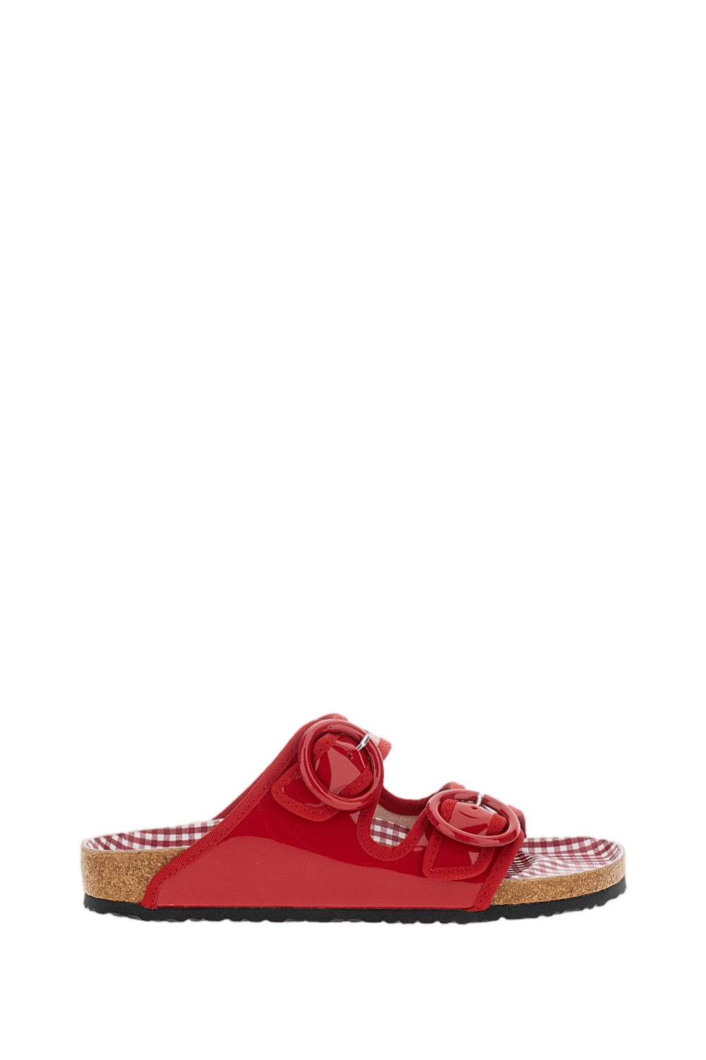 Ballet Flat Red Patent Leather Arizona Sandal with Round Buckles