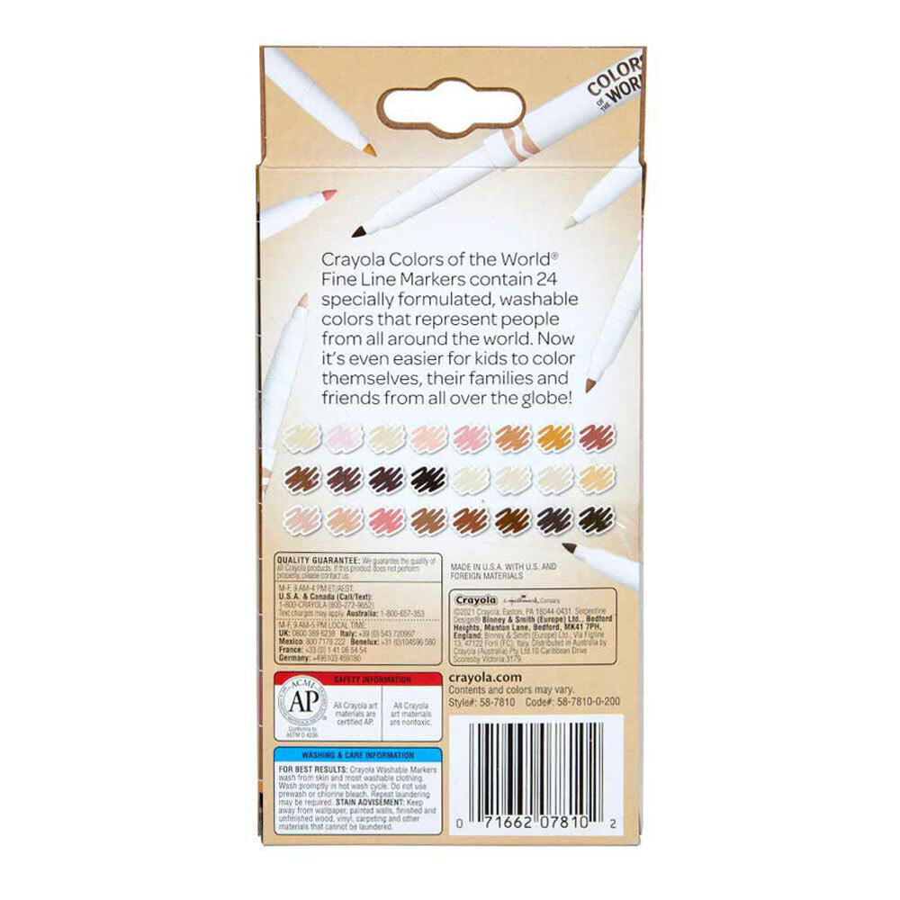 24pc Crayola Colours Of The World Fine Line Washable Markers For Kids 3+