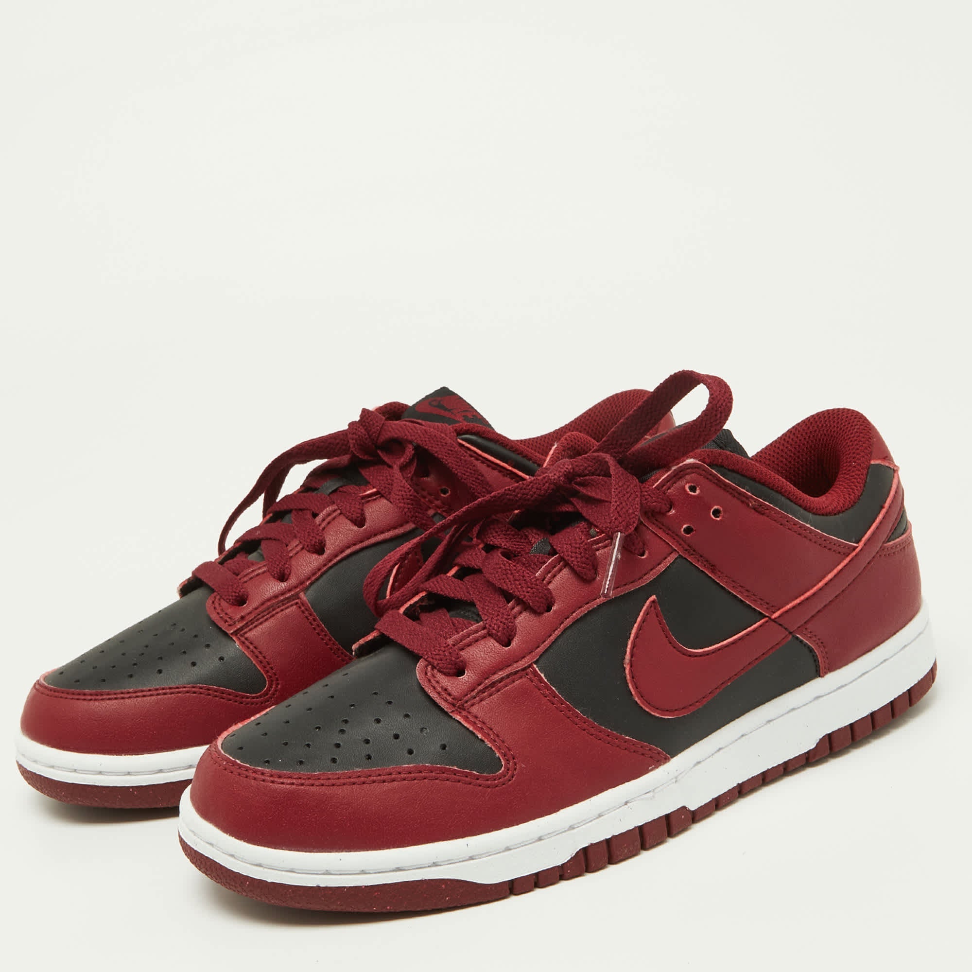 Nike Red/black Leather Dunk Low Top "team Red" Sneakers
