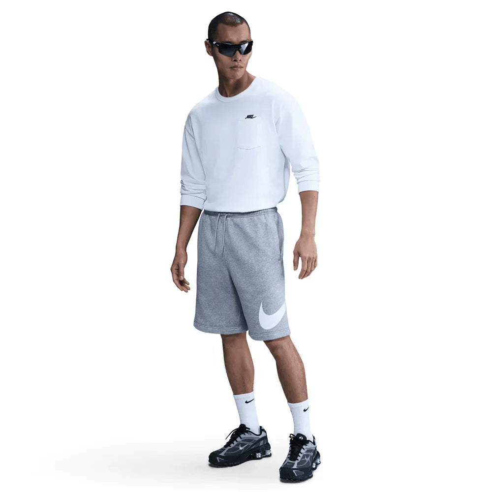 Men's Nike Club Fleece Swoosh Shorts - Dark Grey Heather/Light Smoke Grey/White