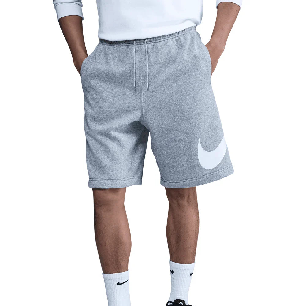 Men's Nike Club Fleece Swoosh Shorts - Dark Grey Heather/Light Smoke Grey/White