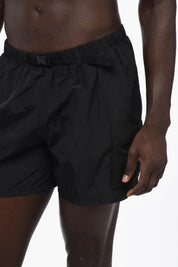 Solid-Color Cargo Boxer Swim Shorts with Industrial Belt