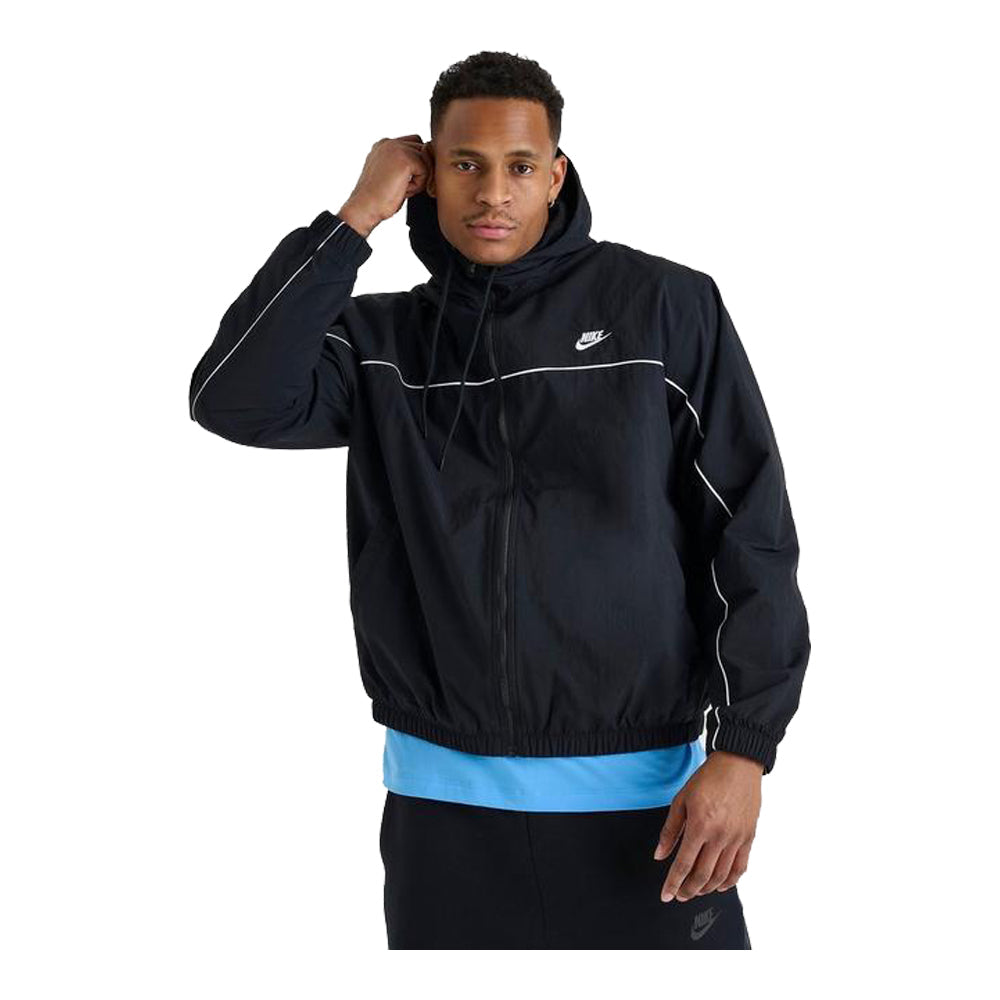 Men's Nike Club Hooded Jacket - Black/White/White