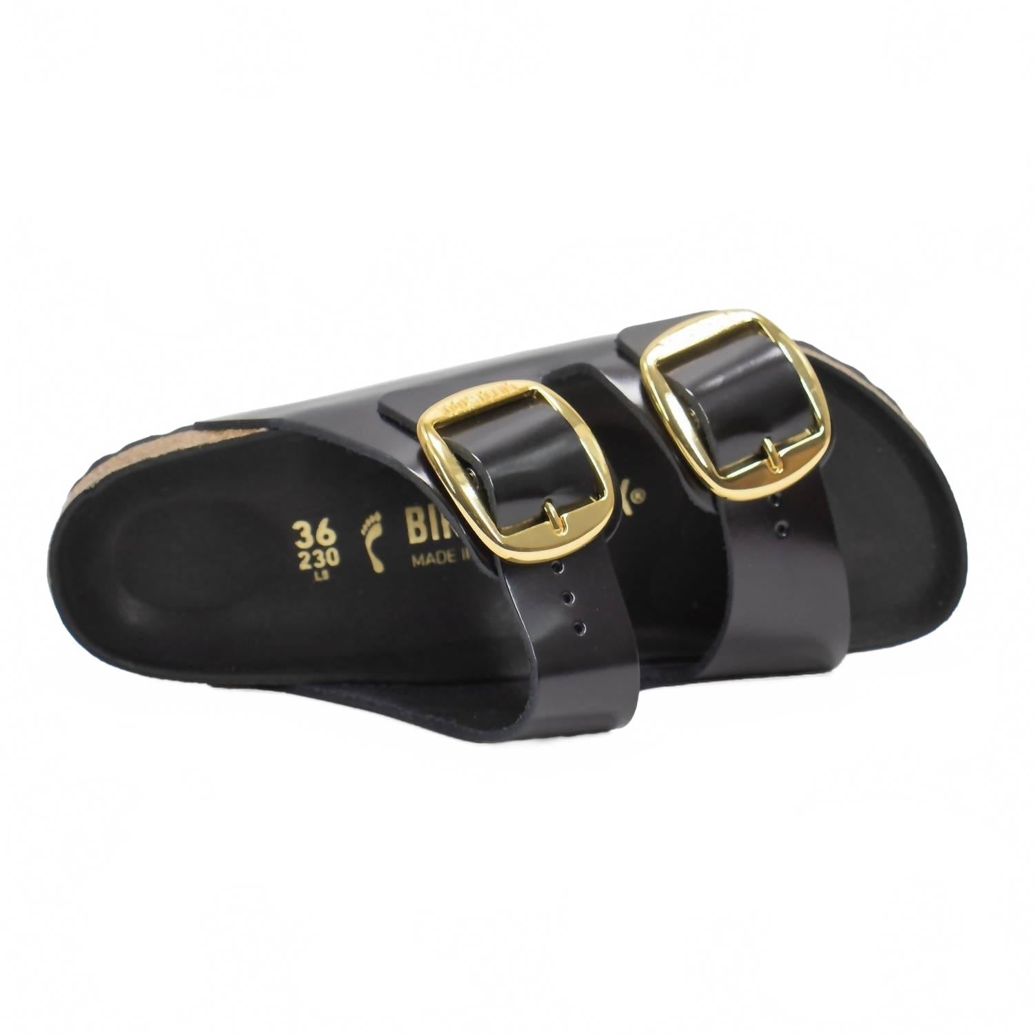 Women's Arizona Big Buckle Sandals In High Shine Black