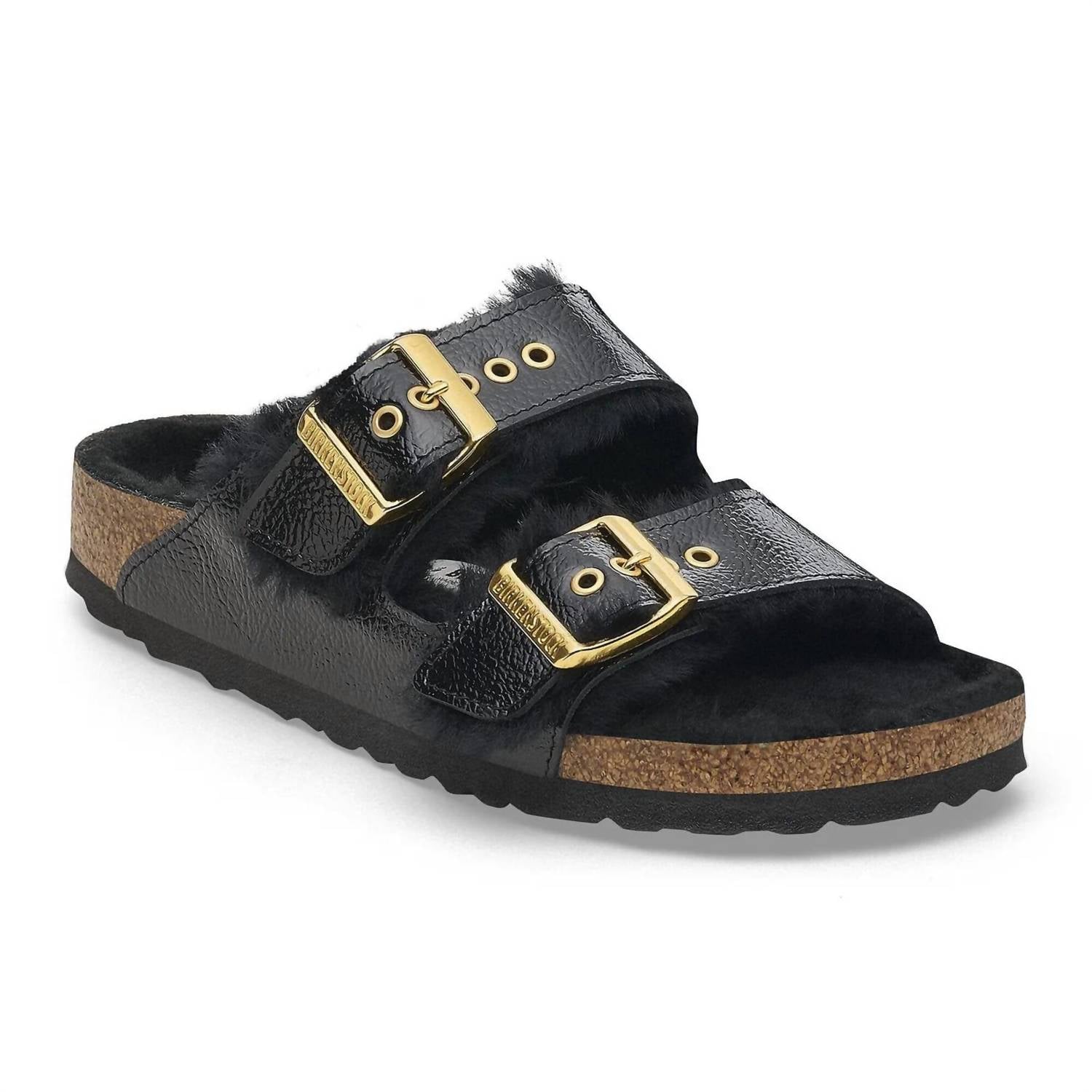 Women's Arizona Shearling Patent Sandal In Black