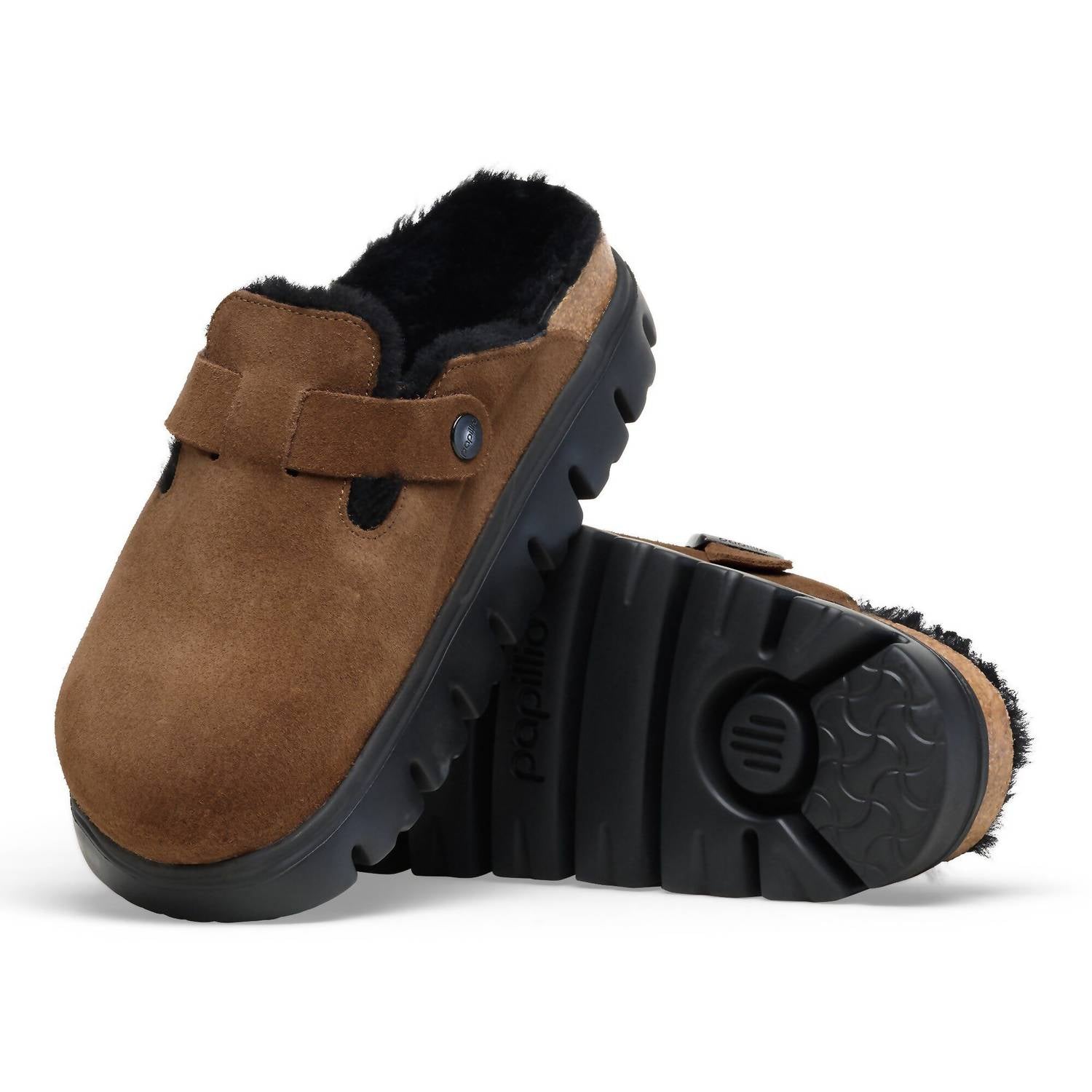 Women's Boston Chunky Shearling Clogs In Dark Tea