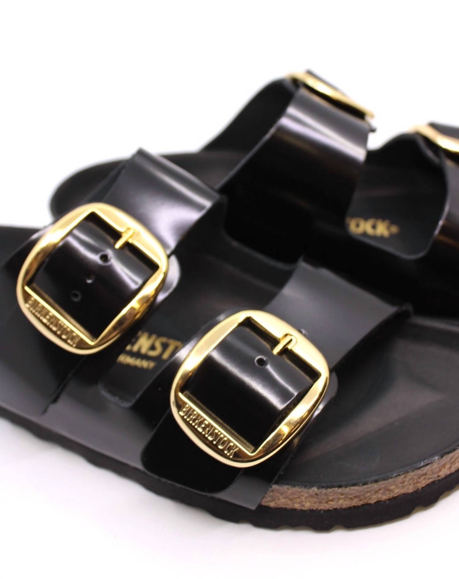 Women's Arizona Big Buckle Narrow Sandal In High Shine Black