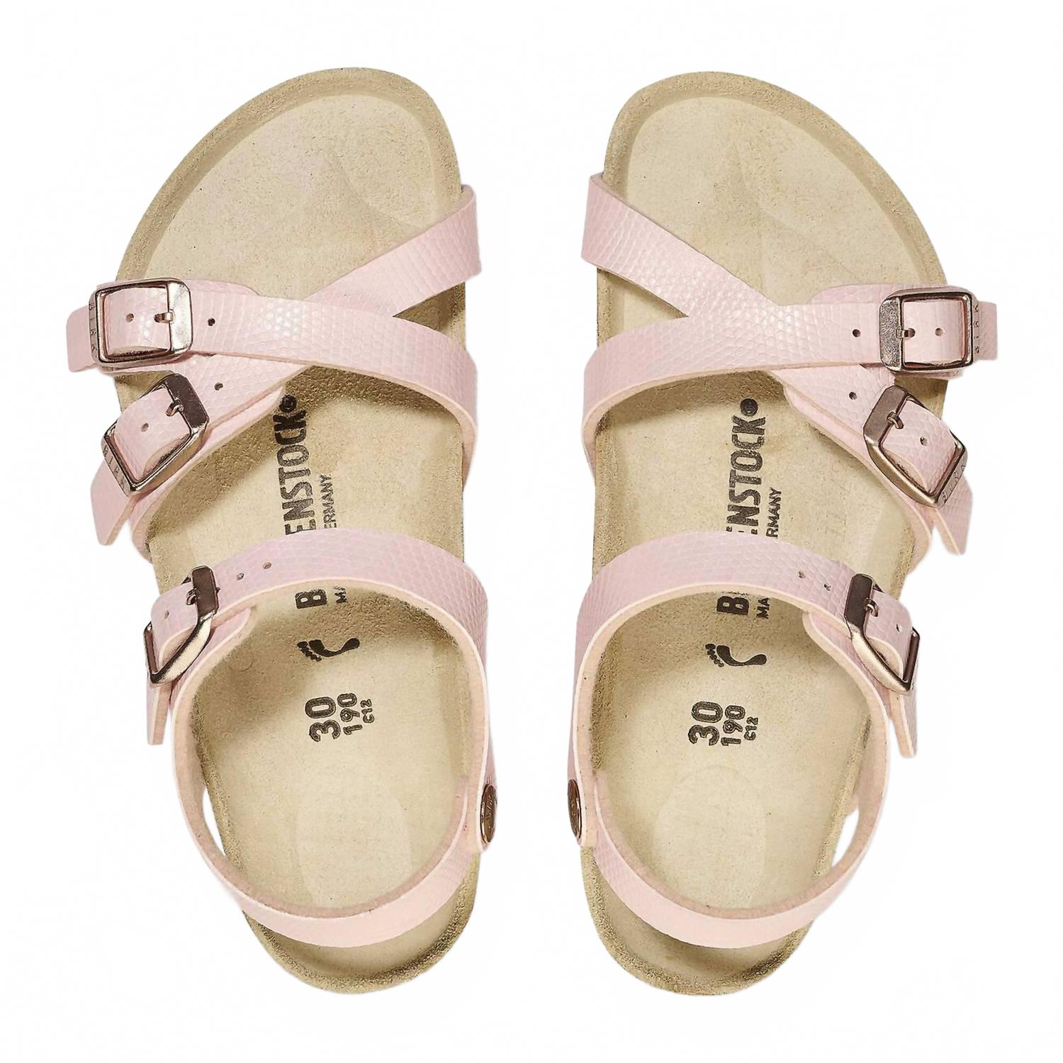 Kids Kumba Crossed Straps Sandal In Shiny Lizard Light Rose